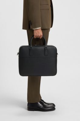 Leather document case with plain and grained finishes, Black