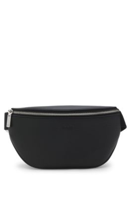 Grained Italian-leather belt bag with embossed logo, Black
