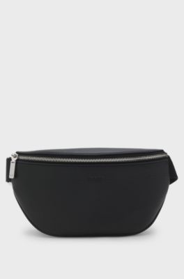 Grained Italian-leather belt bag with embossed logo, Black