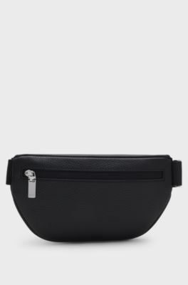 Grained Italian-leather belt bag with embossed logo, Black