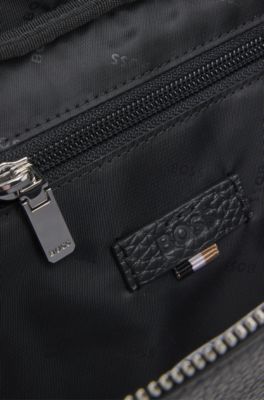 Grained Italian-leather belt bag with embossed logo, Black