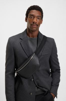 Grained Italian-leather belt bag with embossed logo, Black