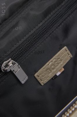 Grained Italian-leather belt bag with embossed logo, Light Brown