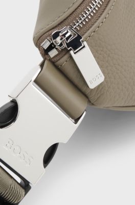 Grained Italian-leather belt bag with embossed logo, Light Brown