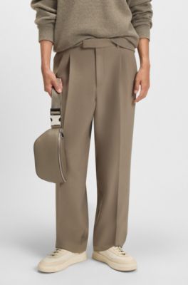 Grained Italian-leather belt bag with embossed logo, Light Brown