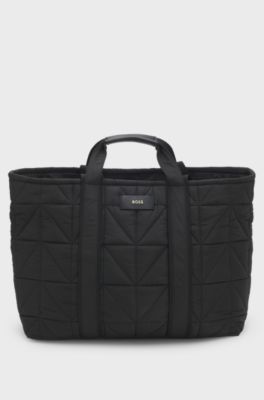 Quilted tote bag with logo patch, Black