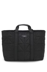 Quilted tote bag with logo patch, Black