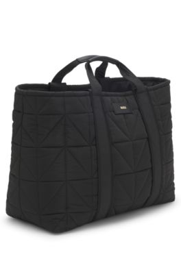Quilted tote bag with logo patch, Black