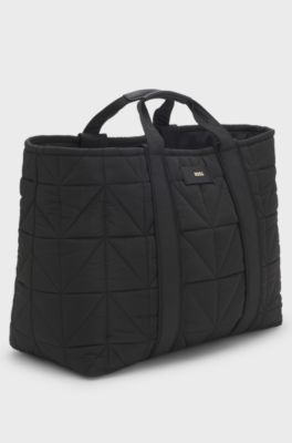 Quilted tote bag with logo patch, Black