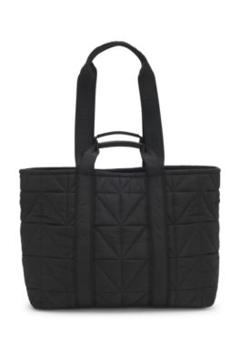 Quilted tote bag with logo patch, Black