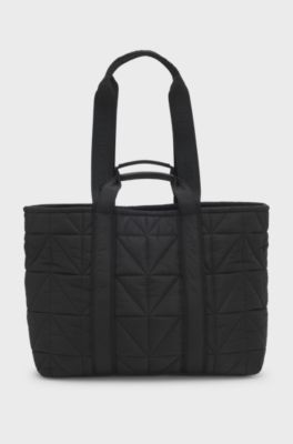 Quilted tote bag with logo patch, Black