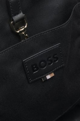 Quilted tote bag with logo patch, Black