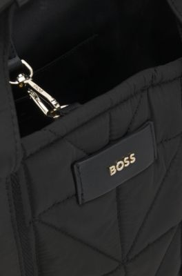 Quilted tote bag with logo patch, Black