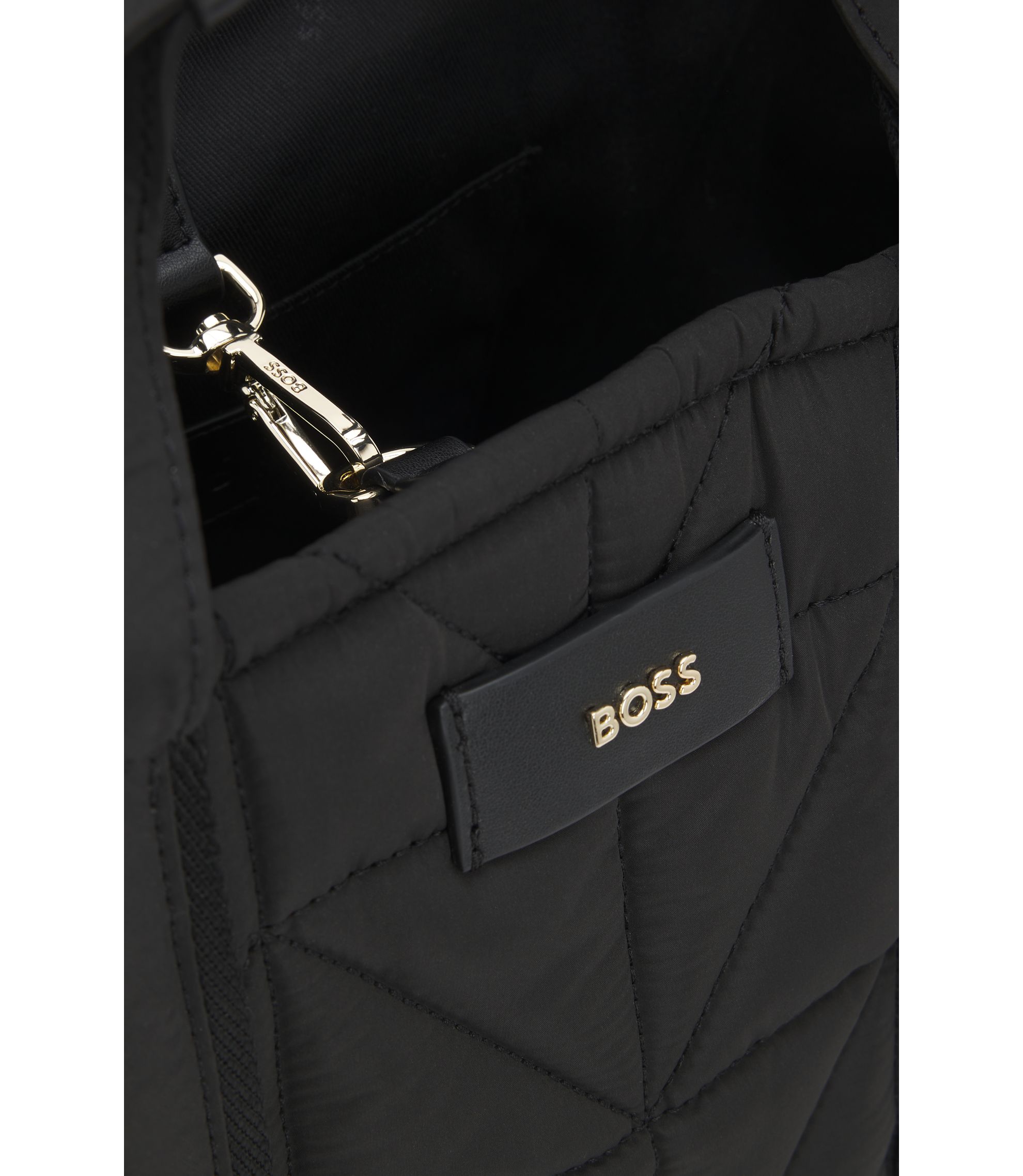 BOSS Quilted tote bag with logo patch Black