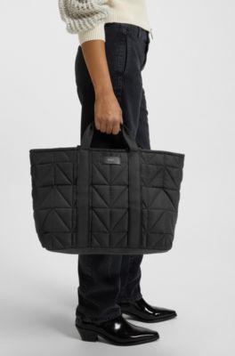 Quilted tote bag with logo patch, Black