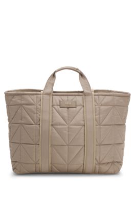 BOSS - Quilted tote bag with logo patch - Light Brown