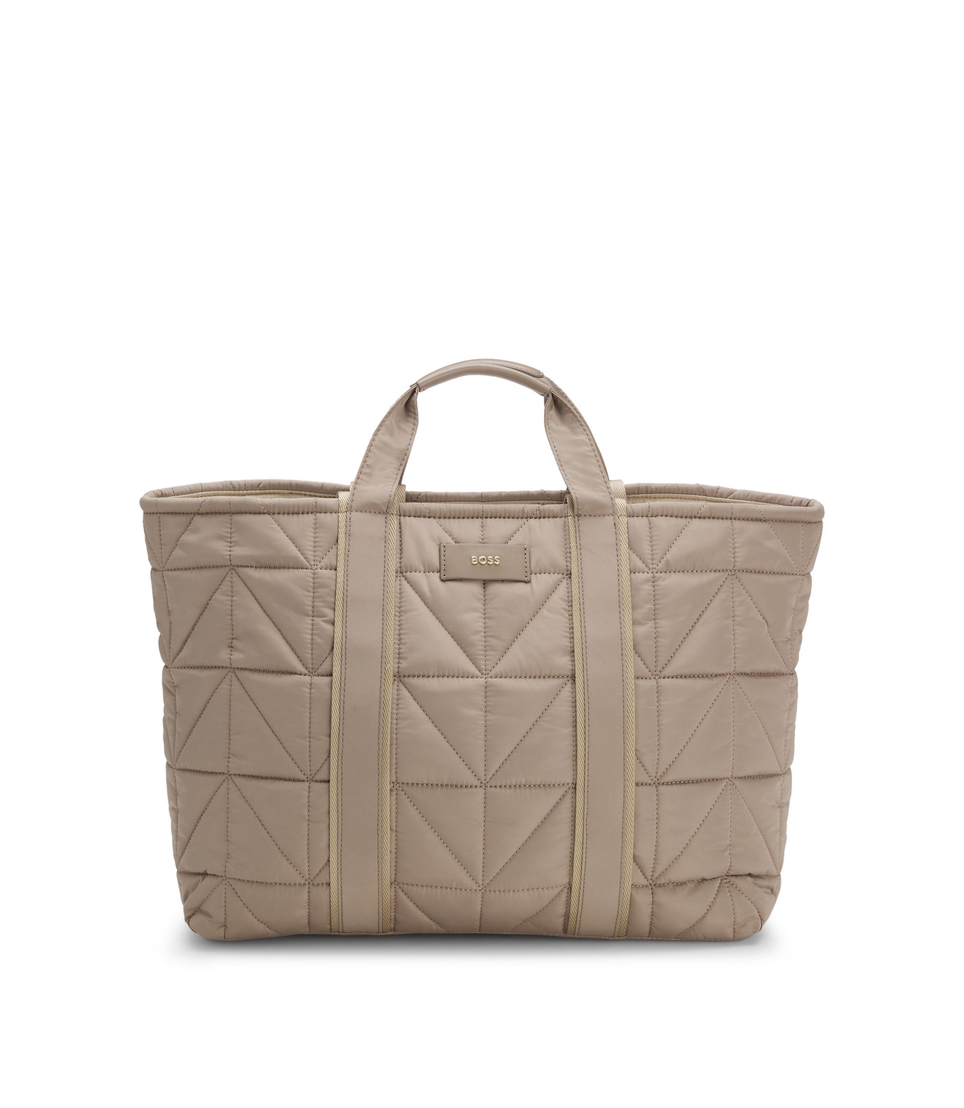 BOSS - Quilted tote bag with logo patch - Light Brown