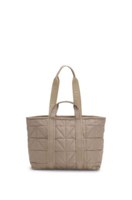 Quilted tote bag with logo patch, Light Brown