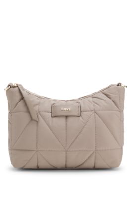 Quilted crossbody bag with faux-leather trims, Light Brown