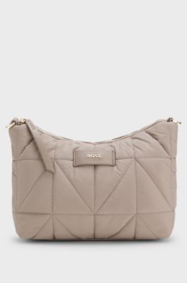 Quilted crossbody bag with faux-leather trims, Light Brown