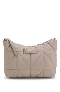 Quilted crossbody bag with faux-leather trims, Light Brown