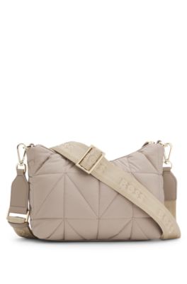Quilted crossbody bag with faux-leather trims, Light Brown