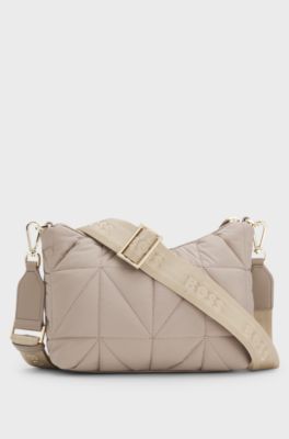 Quilted crossbody bag with faux-leather trims, Light Brown