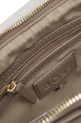 Quilted crossbody bag with faux-leather trims, Light Brown