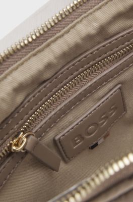 Quilted crossbody bag with faux-leather trims, Light Brown