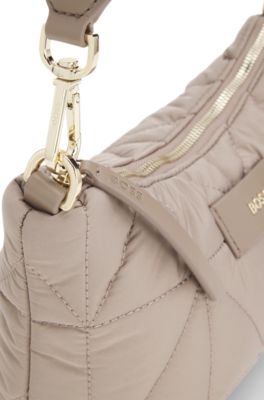 Quilted crossbody bag with faux-leather trims, Light Brown