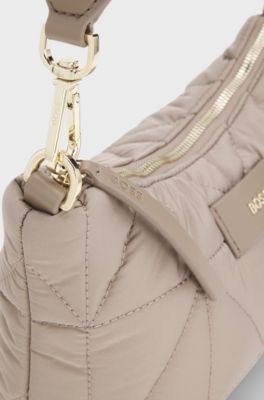 Quilted crossbody bag with faux-leather trims, Light Brown