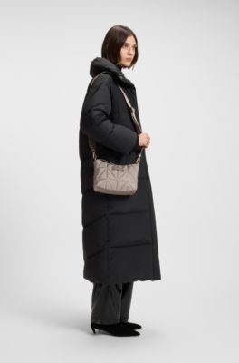 Quilted crossbody bag with faux-leather trims, Light Brown