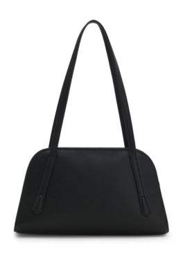 Grained faux-leather shoulder bag with stacked-logo hardware, Black