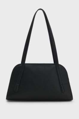 Grained faux-leather shoulder bag with stacked-logo hardware, Black