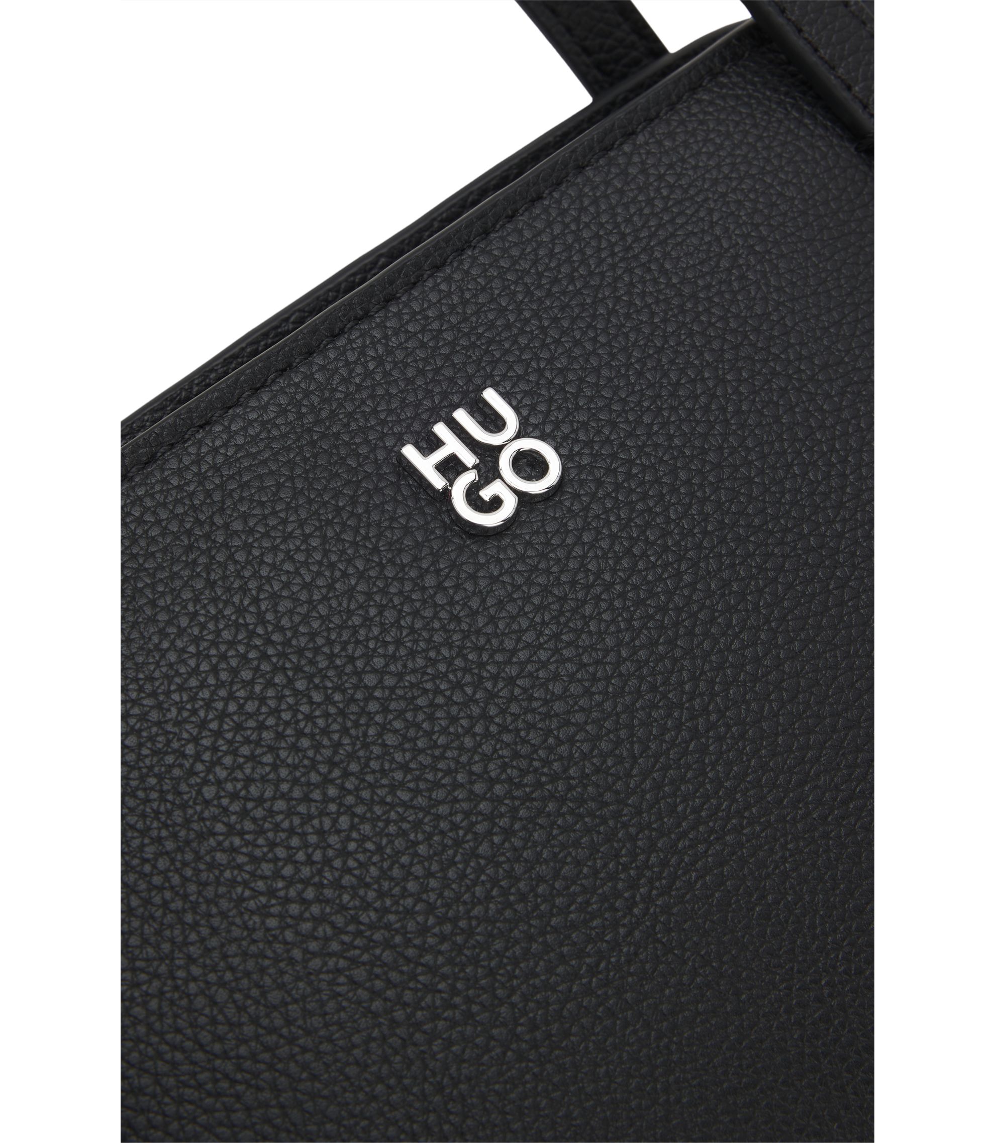 HUGO - Grained faux-leather shoulder bag with stacked-logo