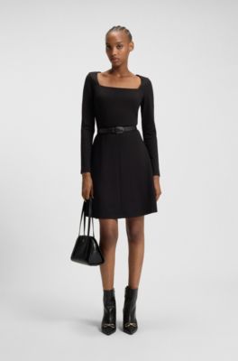 Grained faux-leather shoulder bag with stacked-logo hardware, Black