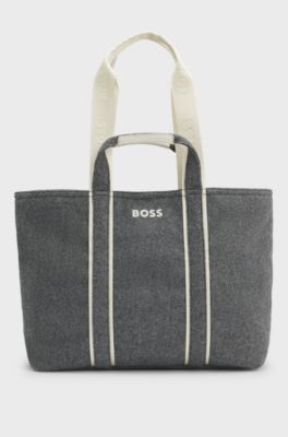 Borsa tote in tessuto con logo a contrasto, Grigio scuro