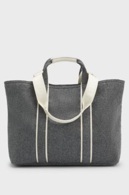 Borsa tote in tessuto con logo a contrasto, Grigio scuro