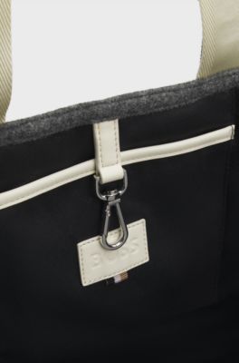 Borsa tote in tessuto con logo a contrasto, Grigio scuro