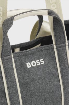 Tote bag i stof med kontrasterende logo, M&oslash;rkegr&aring;