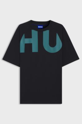 Loose-fit T-shirt in cotton jersey with wraparound logo, Black