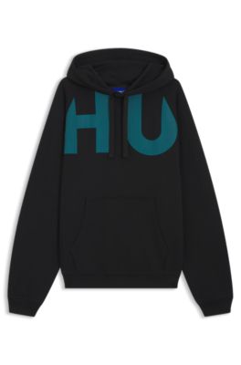 Cotton-terry hoodie with logo print, Black