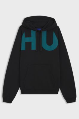 Cotton-terry hoodie with logo print, Black