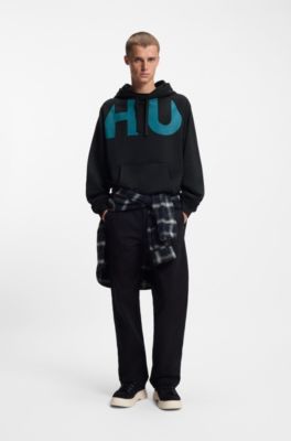 Cotton-terry hoodie with logo print, Black