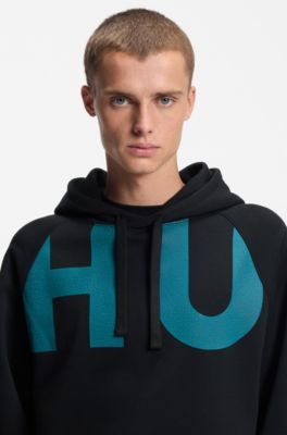 Hoodie aus Baumwoll-Terry mit Logo-Print, Schwarz