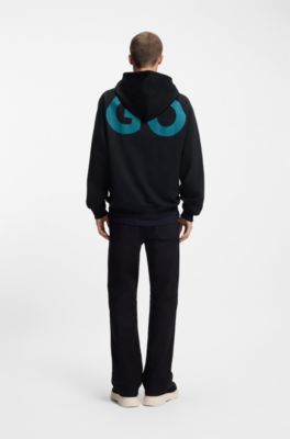 Felpa con cappuccio in terry di cotone con logo stampato, Nero