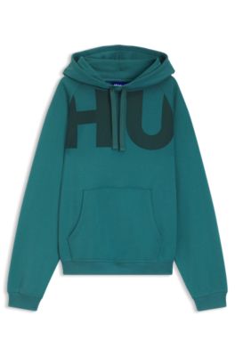 Cotton-terry hoodie with logo print, Blue