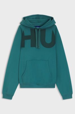 Sweat &agrave; capuche en molleton de coton avec logo imprim&eacute;, Bleu