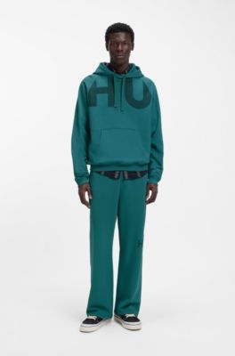 Cotton-terry hoodie with logo print, Blue