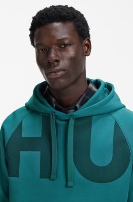 Cotton-terry hoodie with logo print, Blue